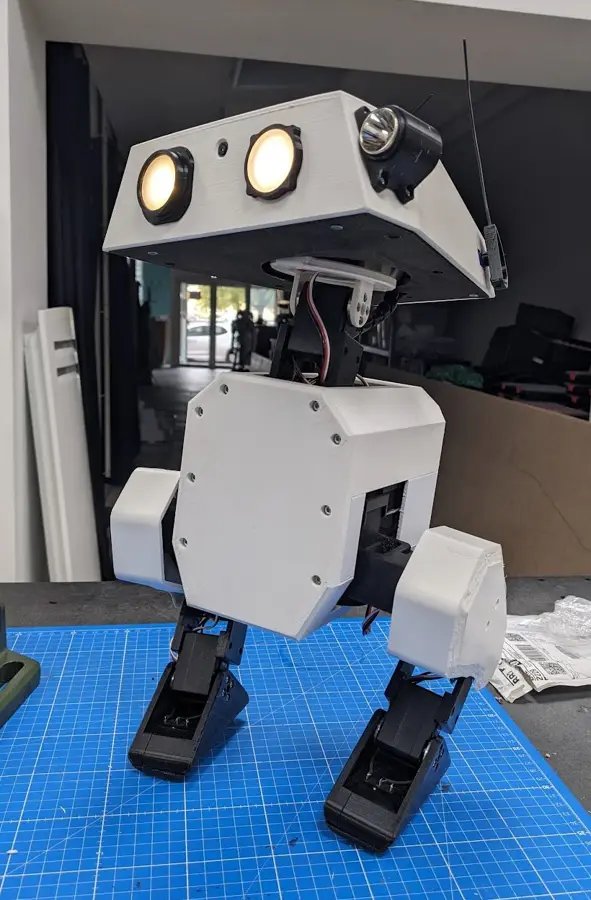 Open Duck Mini robot, front view